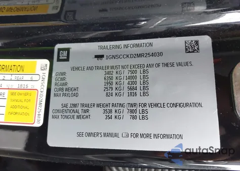 2021 Chevrolet Suburban K1500 Lt z USA, uszkodzony, nr VIN 1GNSKCKD4MR454846